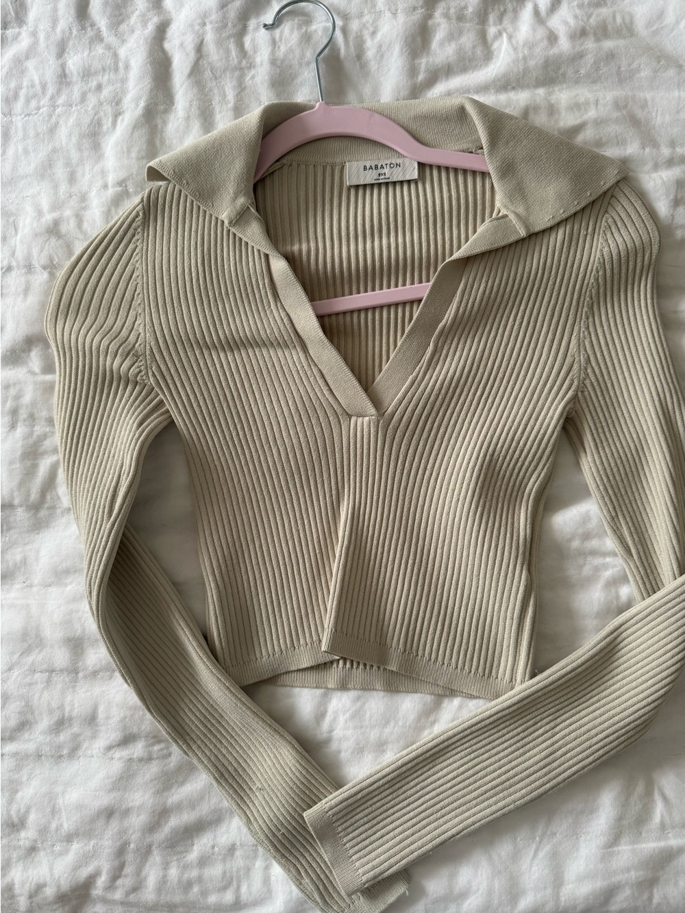 Babaton Ribbed Knit Collared Top — Cream